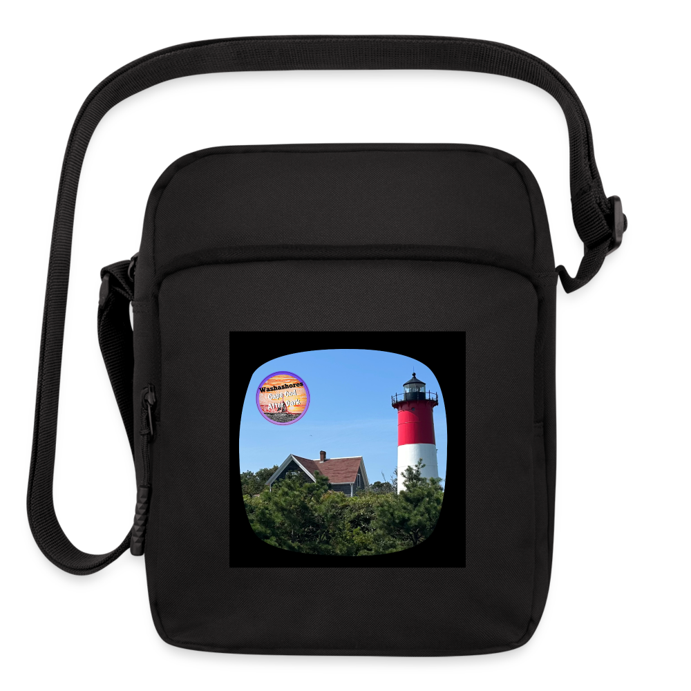 Upright Crossbody Bag with Cape Cod Lighthouse - black