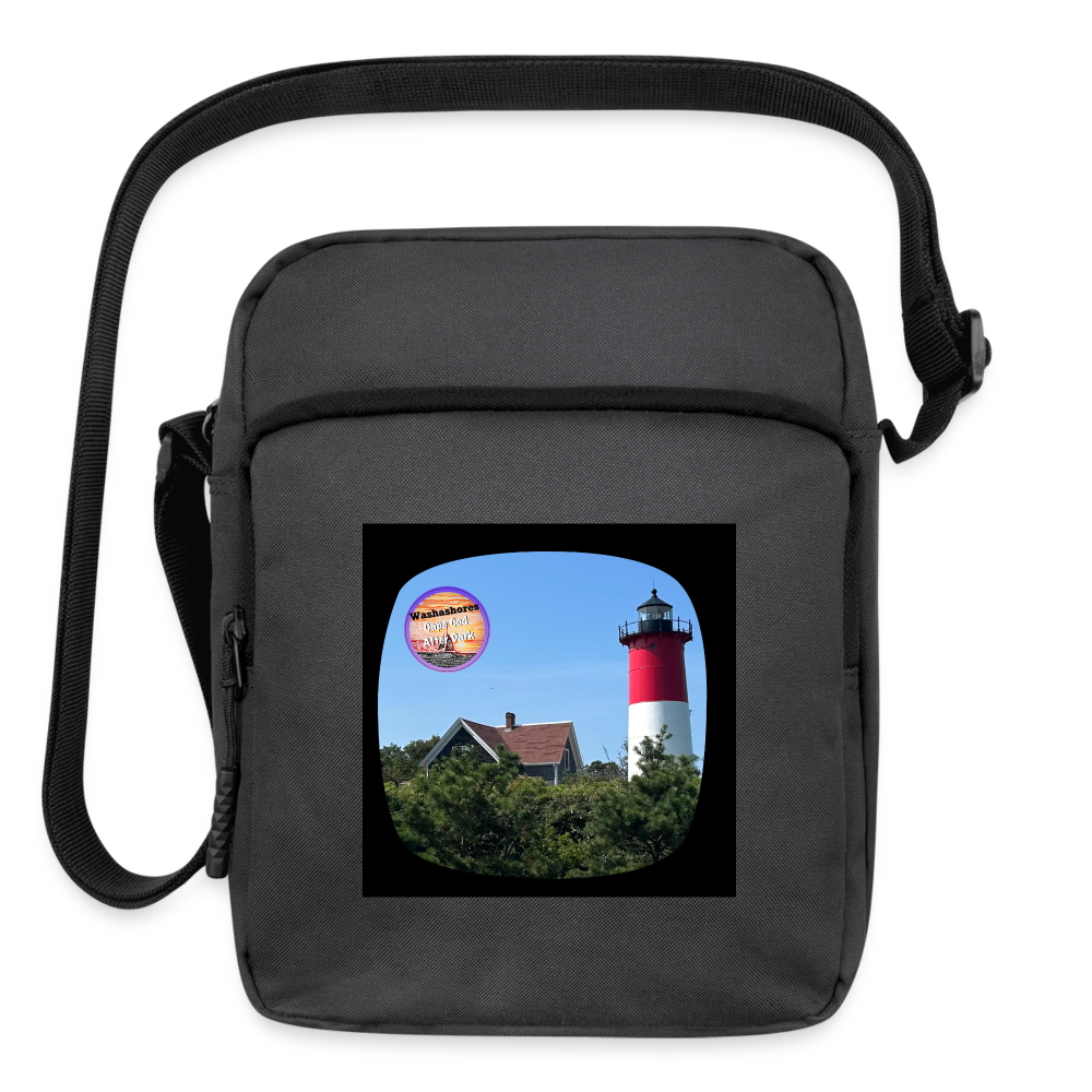 Upright Crossbody Bag with Cape Cod Lighthouse - charcoal grey