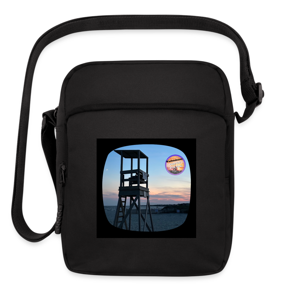 Upright Crossbody Bag with Cape Cod Lifeguard Chair - black