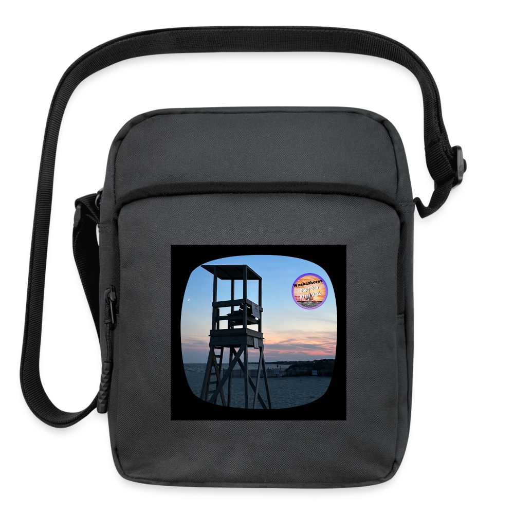 Upright Crossbody Bag with Cape Cod Lifeguard Chair - charcoal grey