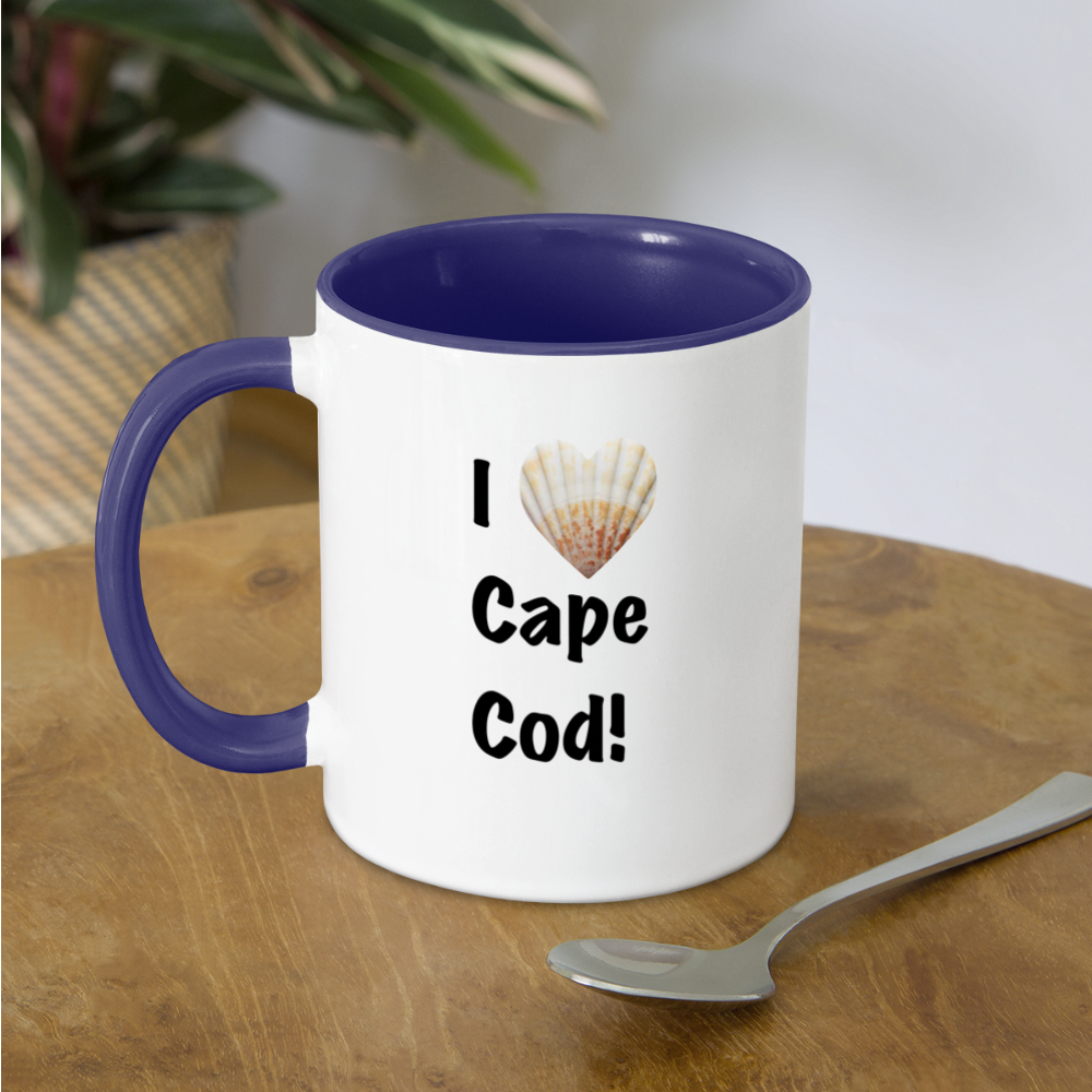 Two-tone Coffee Mug--I Love Cape Cod - white/cobalt blue