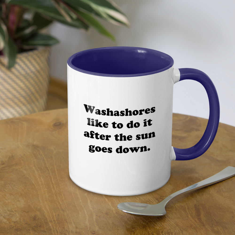 Two-Tone Coffee Mug - After the sun goes down... - white/cobalt blue