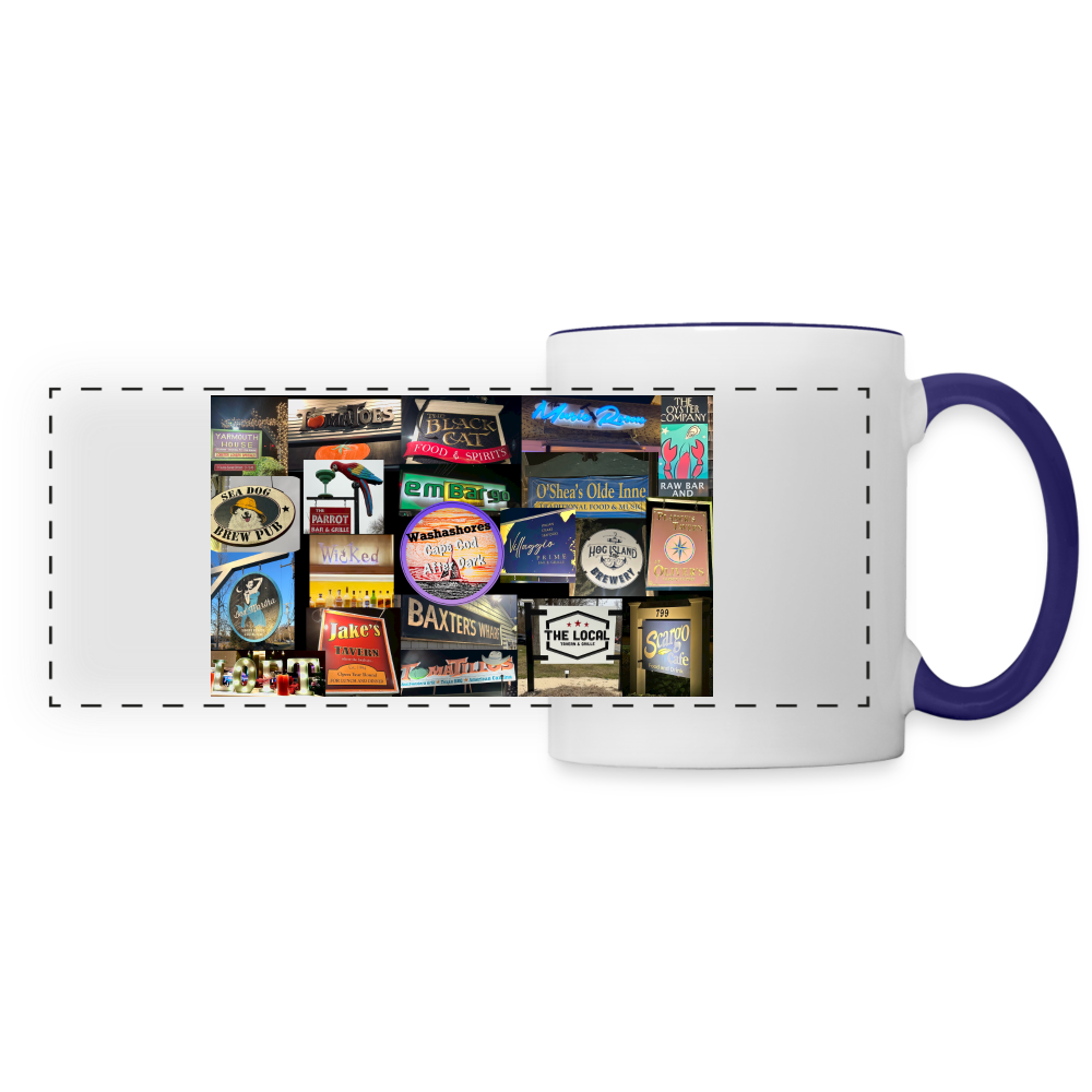 Panoramic Mug -- Signs of Cape Cod - white/cobalt blue